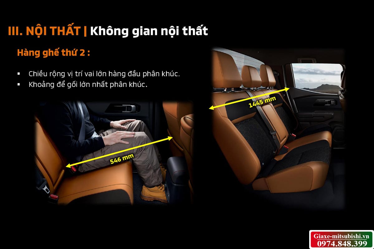 Hàng ghế thứ hai rộng rãi, thoải mái với khoảng cách giữa các hàng ghế lớn