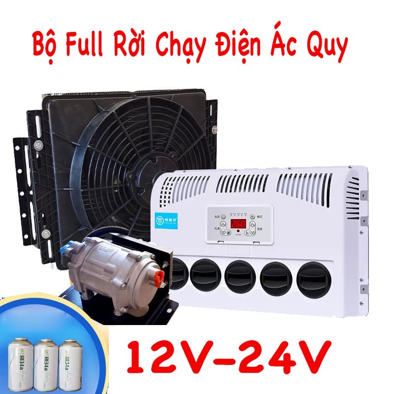Hệ thống máy lạnh xe tải chạy điện ắc quy 12V 24V trọn bộ