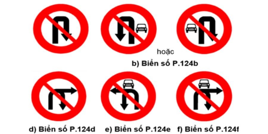 Hình ảnh minh họa các loại biển cấm quay đầu xe theo quy định QCVN 41:2024/BGTVT