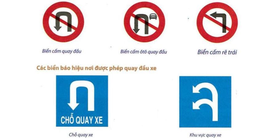 Hình ảnh minh họa so sánh biển cấm quay đầu với biển chỉ dẫn cho phép quay đầu