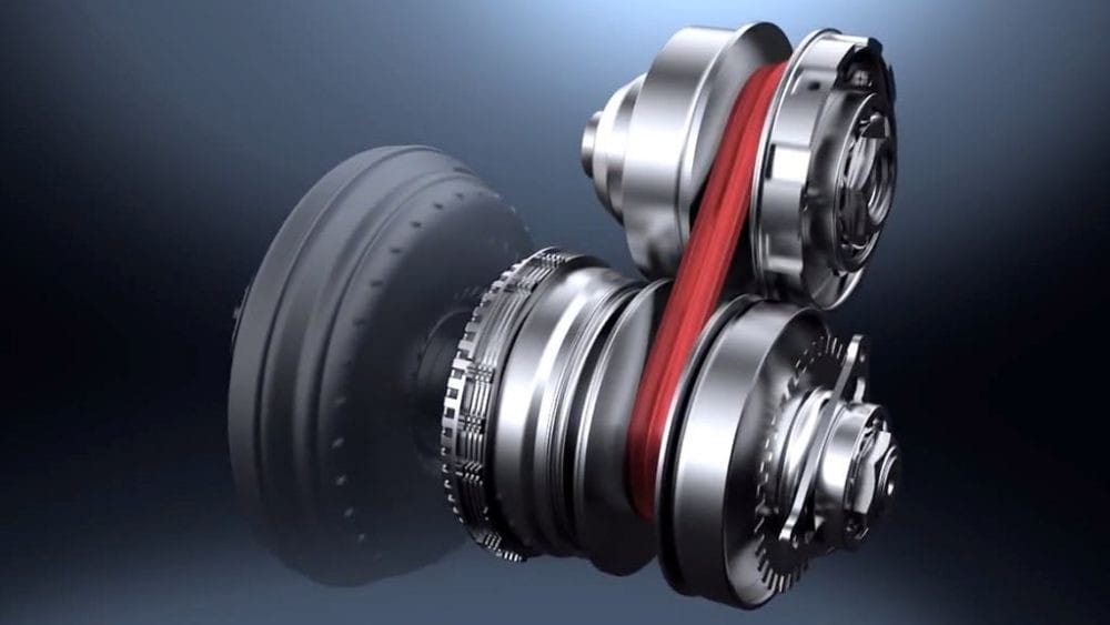 Hình ảnh mô tả hộp số tự động vô cấp CVT với hệ thống puli và dây đai
