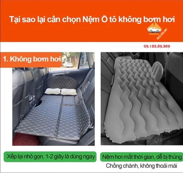 Hình ảnh nệm xe hơi 4 chỗ được trải phẳng trên ghế sau, có trẻ em đang ngồi chơi