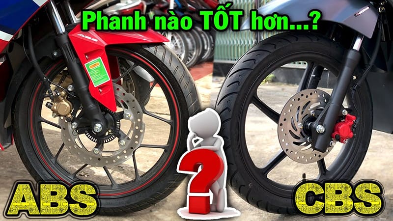 Hình ảnh so sánh trực quan giữa phanh ABS và CBS trên các loại xe máy, làm nổi bật sự khác biệt về công nghệ an toàn.