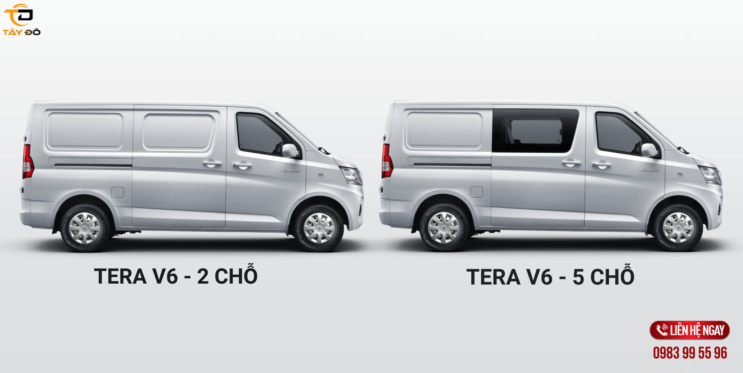 Hình ảnh tổng thể xe tải van Tera V6 phiên bản 2 chỗ và 5 chỗ