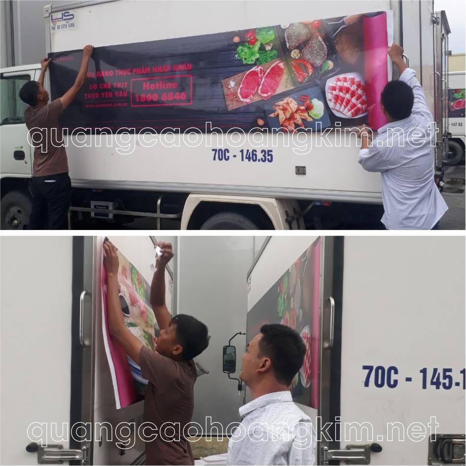 Hình dán xe tải đẹp với logo công ty màu đỏ nổi bật