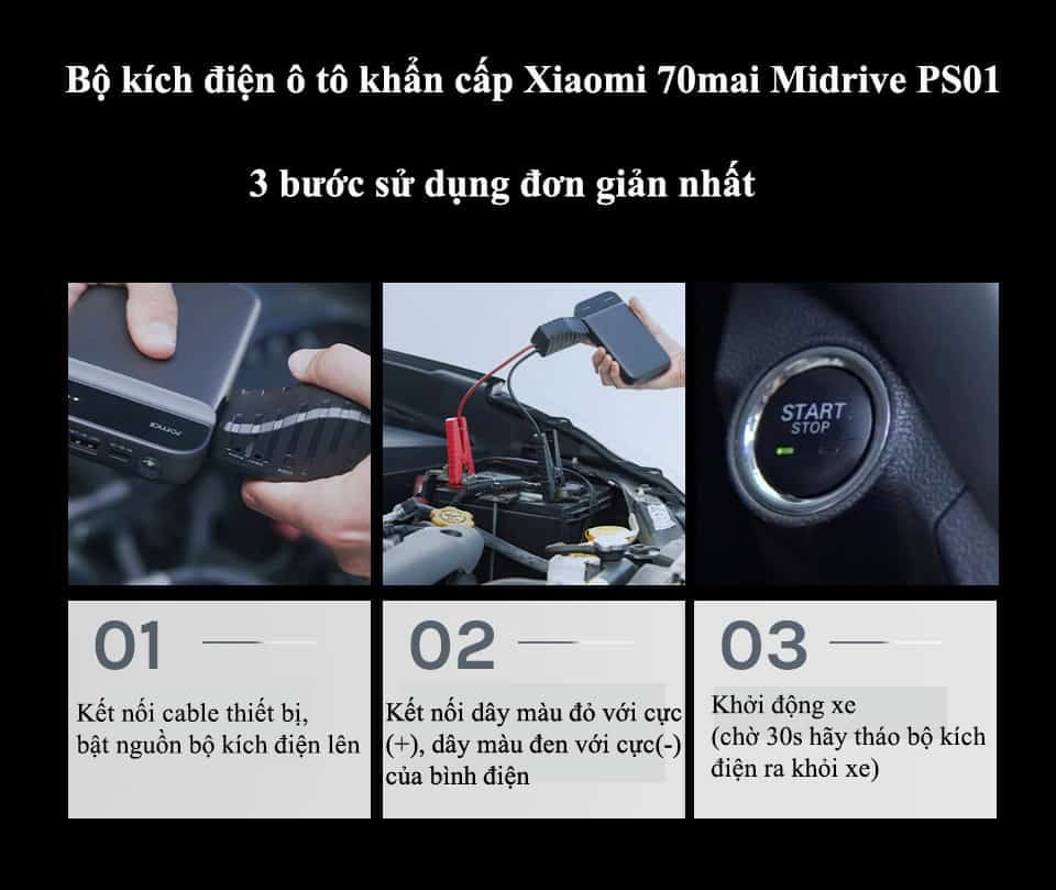 Hướng dẫn các bước kích bình xe hơi an toàn với bộ khởi động 70mai