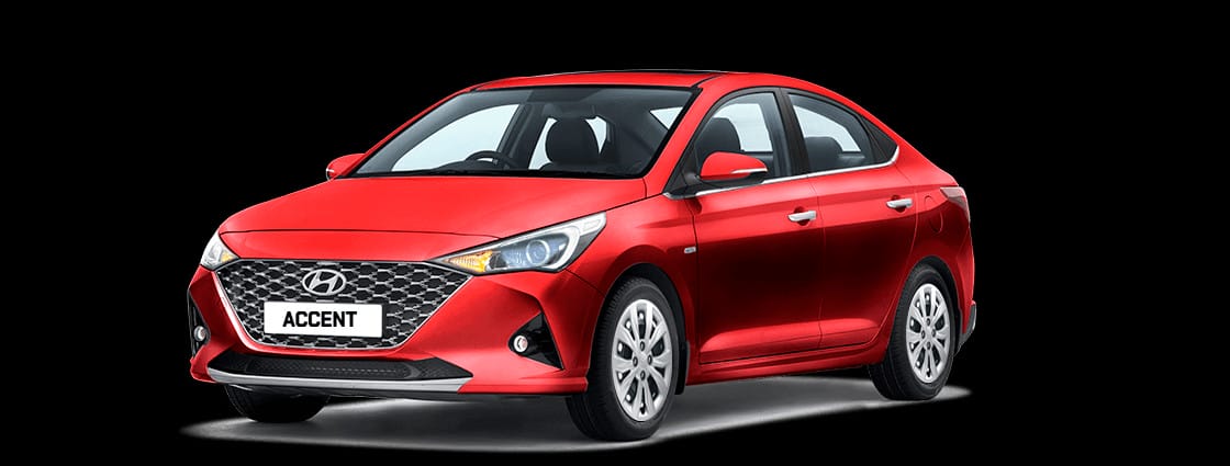 Hyundai Accent màu đỏ nổi bật, thể hiện kích thước xe Accent ấn tượng