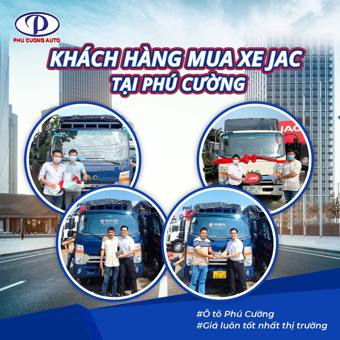 Khách hàng đang nhận bàn giao xe tải JAC tại Ô tô Phú Cường, hài lòng với lựa chọn xe tải 1,5 tấn