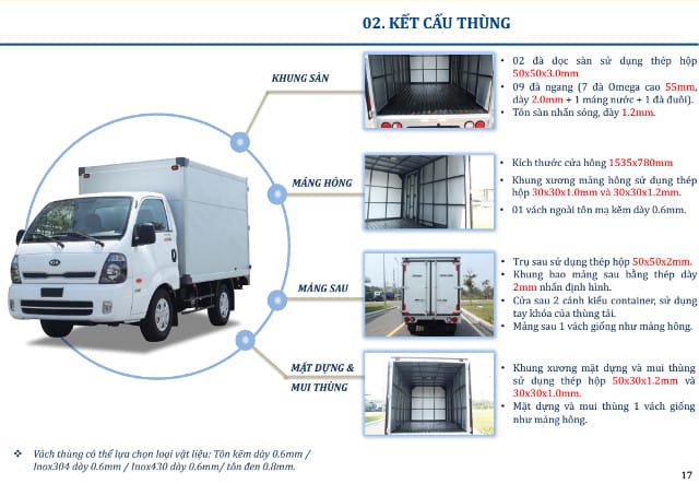 khoang lai noi that tien nghi cua xe tai 1 tan 5 Kia K200s
