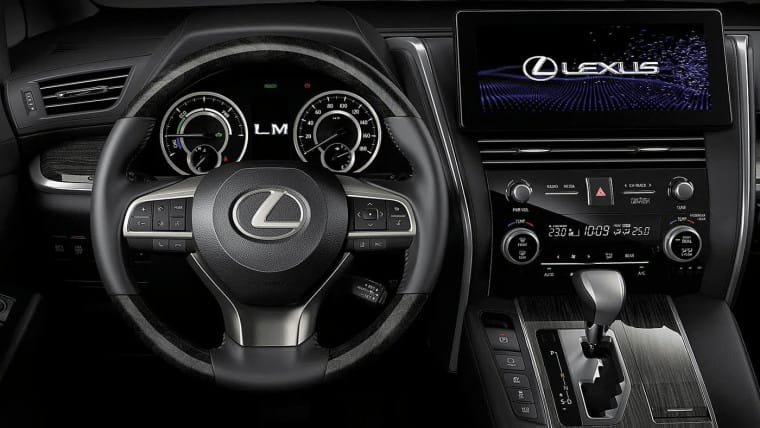 Không gian khoang lái hiện đại với màn hình giải trí lớn của Lexus LM350
