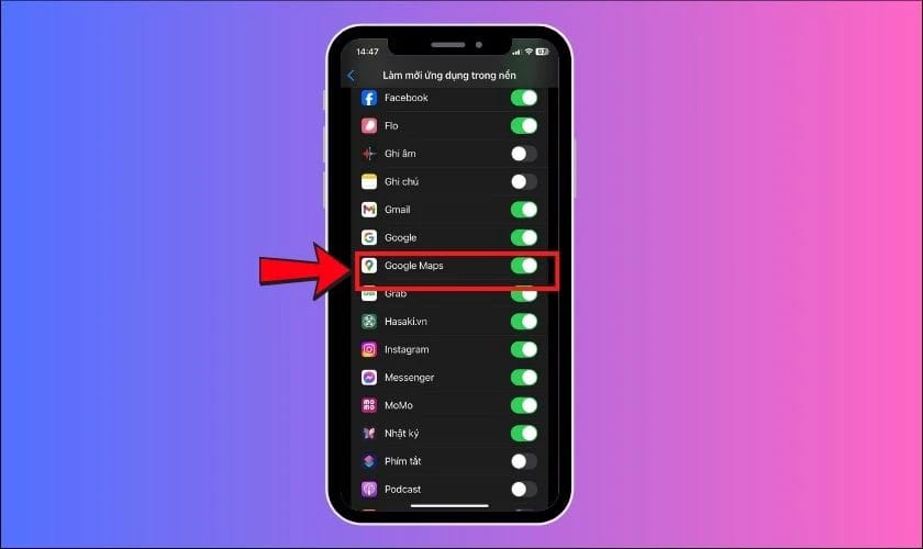 Kích hoạt tính năng làm mới ứng dụng trong nền cho Google Maps