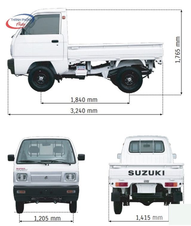 Kích thước thùng xe tải Suzuki 1000kg rộng rãi, tối ưu tải trọng vận chuyển hàng hóa