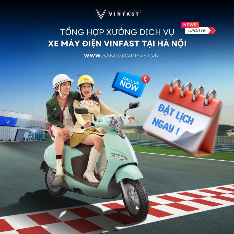 Kỹ thuật viên chuyên nghiệp kiểm tra xe máy điện VinFast tại trung tâm bảo dưỡng Hà Nội