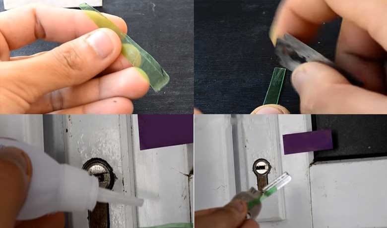 Lấy chìa khóa gãy bằng miếng nhựa và keo