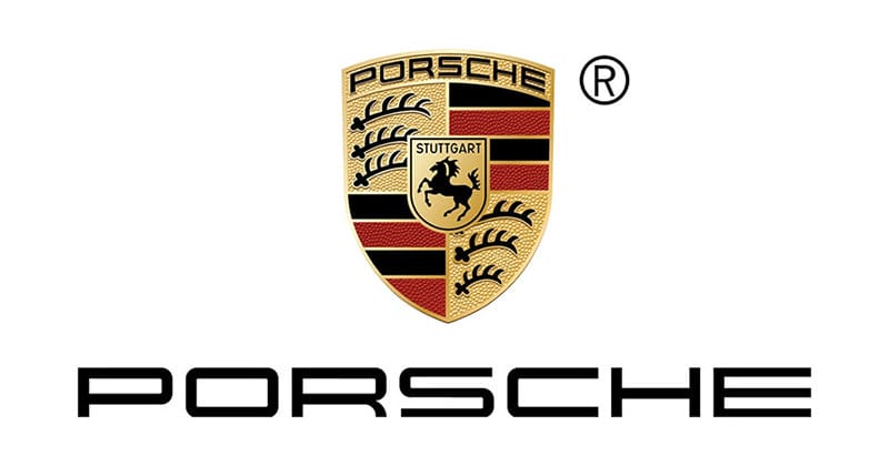 Logo hãng xe ô tô đức Porsche với hình ảnh ngựa phi nước đại trên nền quốc huy Stuttgart