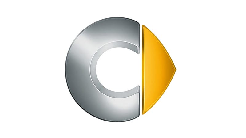 Logo hãng xe ô tô đức Smart với chữ C và mũi tên biểu trưng cho sự nhỏ gọn và tiến bộ