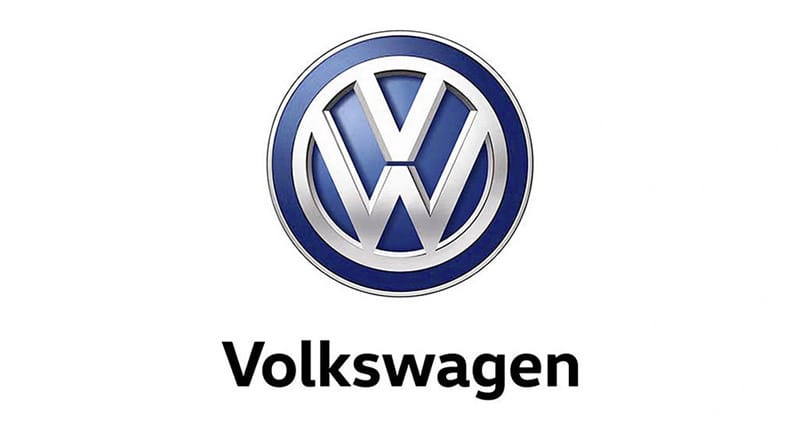 Logo hãng xe ô tô đức Volkswagen chữ V và W màu xanh bạc trên nền xanh