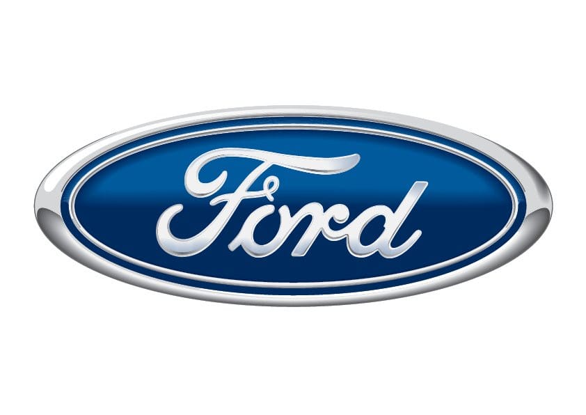 Logo hãng xe ô tô Ford với chữ Ford màu trắng trên nền oval xanh dương