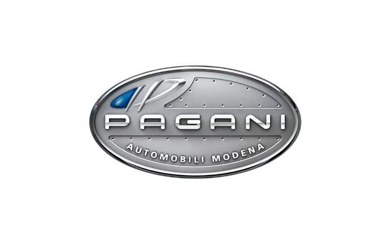 Logo xe ô tô Pagani, chữ P lớn trên nền kim loại - xe logo con hổ