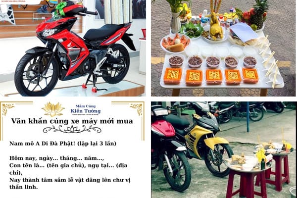 Mâm cúng xe máy mới mua đầy đủ lễ vật để cầu bình an