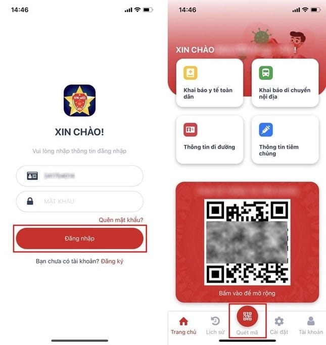 Màn hình đăng nhập ứng dụng VNeID để truy cập thông tin định danh và GPLX
