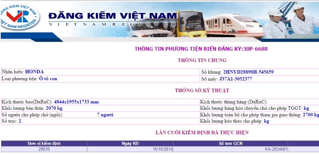Màn hình hiển thị kết quả tra cứu thông tin biển số xe ô tô, cung cấp chi tiết về phương tiện sau khi nhập biển số và mã xác nhận.