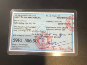 Mặt trước giấy đăng ký xe máy mẫu cũ năm 2020