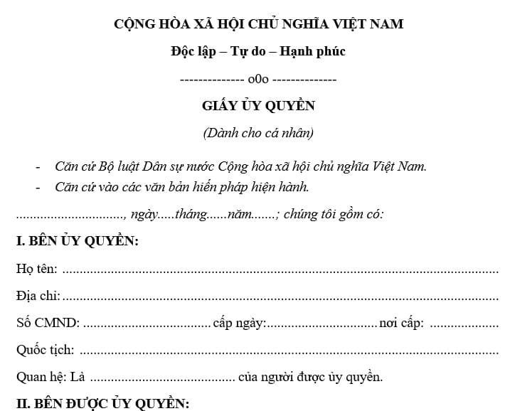 Mẫu giấy ủy quyền chung
