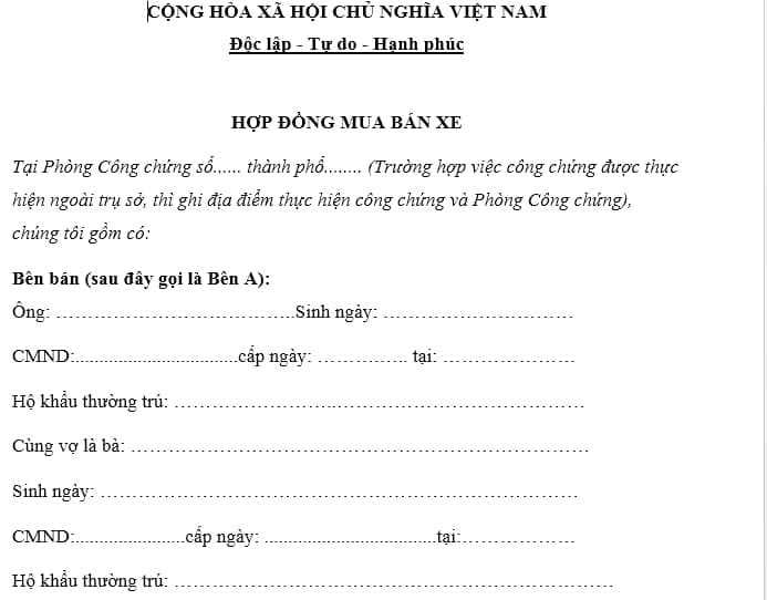 Mẫu hợp đồng mua bán xe máy chi tiết