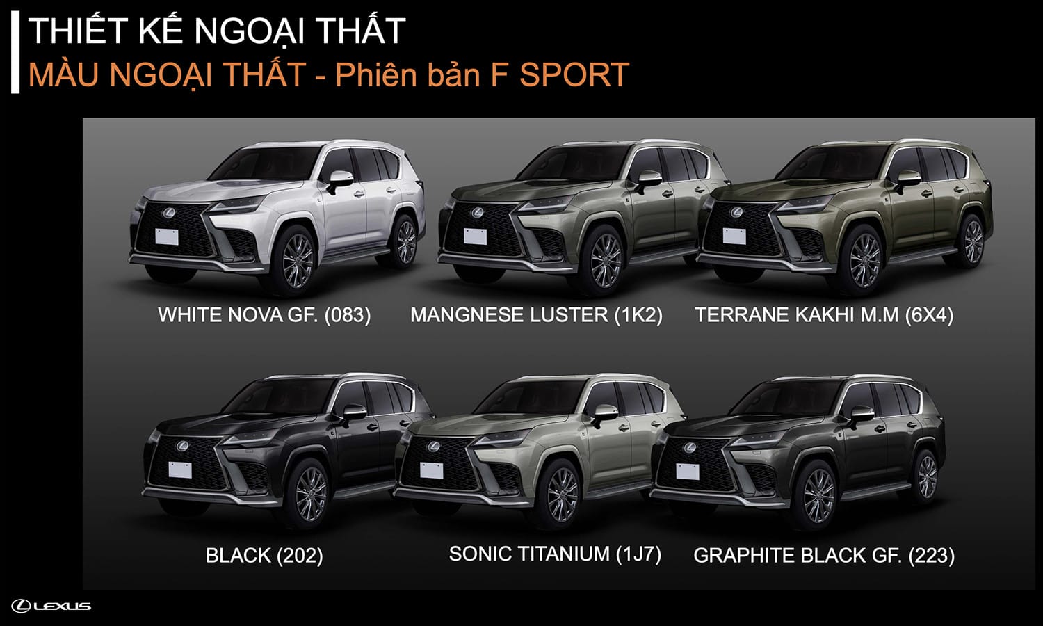 Màu ngoại thất xe Lexus LX 600 F SPORT
