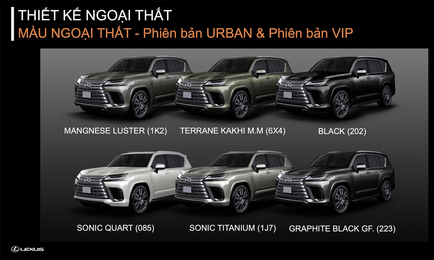 Màu ngoại thất xe Lexus LX 600 Urban và VIP