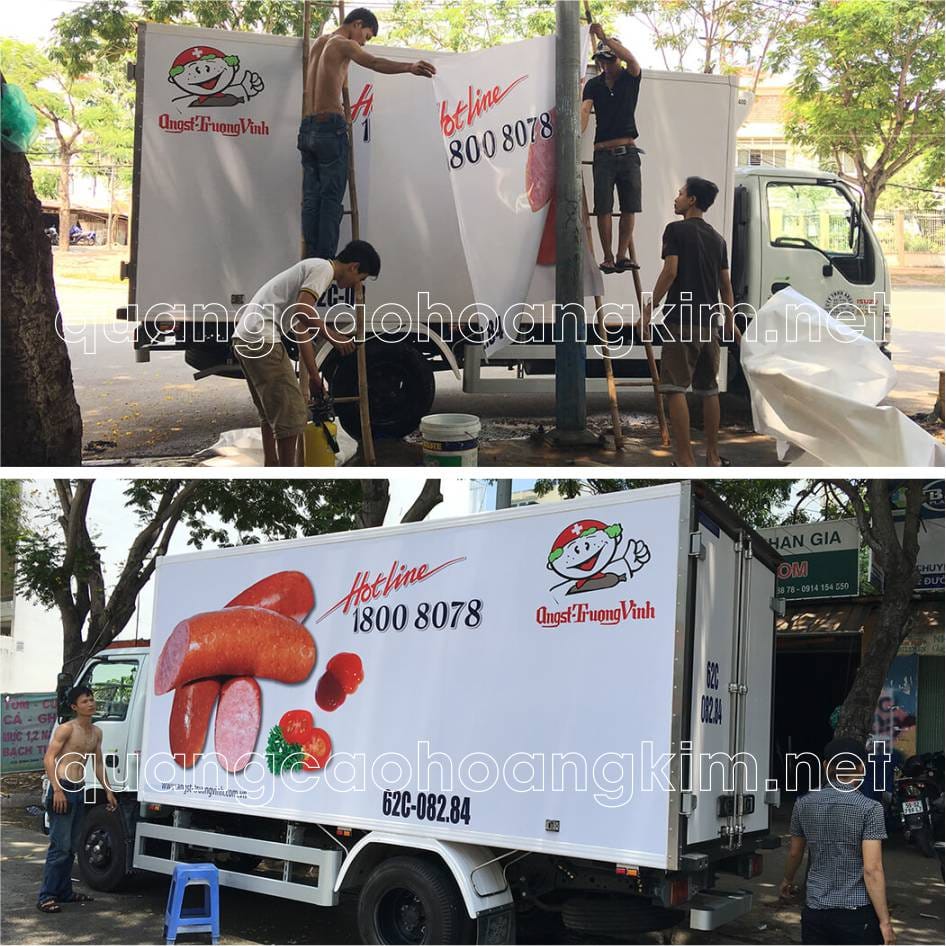 Mẫu tem dán xe tải van màu xanh với hình ảnh quảng cáo sữa bắt mắt