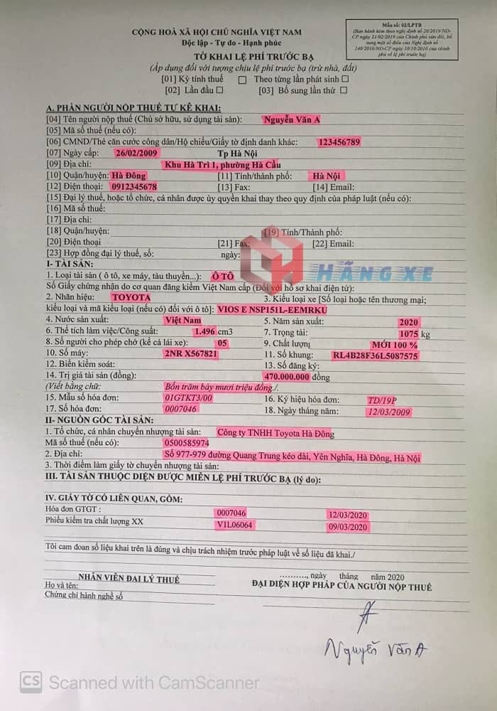 Mẫu tờ khai nộp lệ phí trước bạ xe ô tô ở Hà Nội, cần chuẩn bị kỹ trước khi đến 342B Thái Hà.