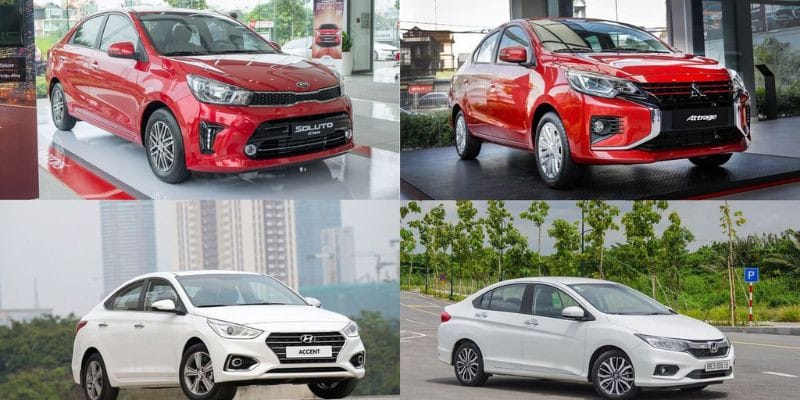 Mẫu xe sedan của phân khúc xe ô tô hạng B di chuyển trên đường phố
