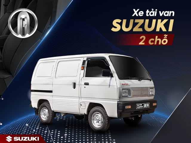 Mẫu xe tải van Suzuki 2 chỗ màu trắng đang đỗ tại showroom