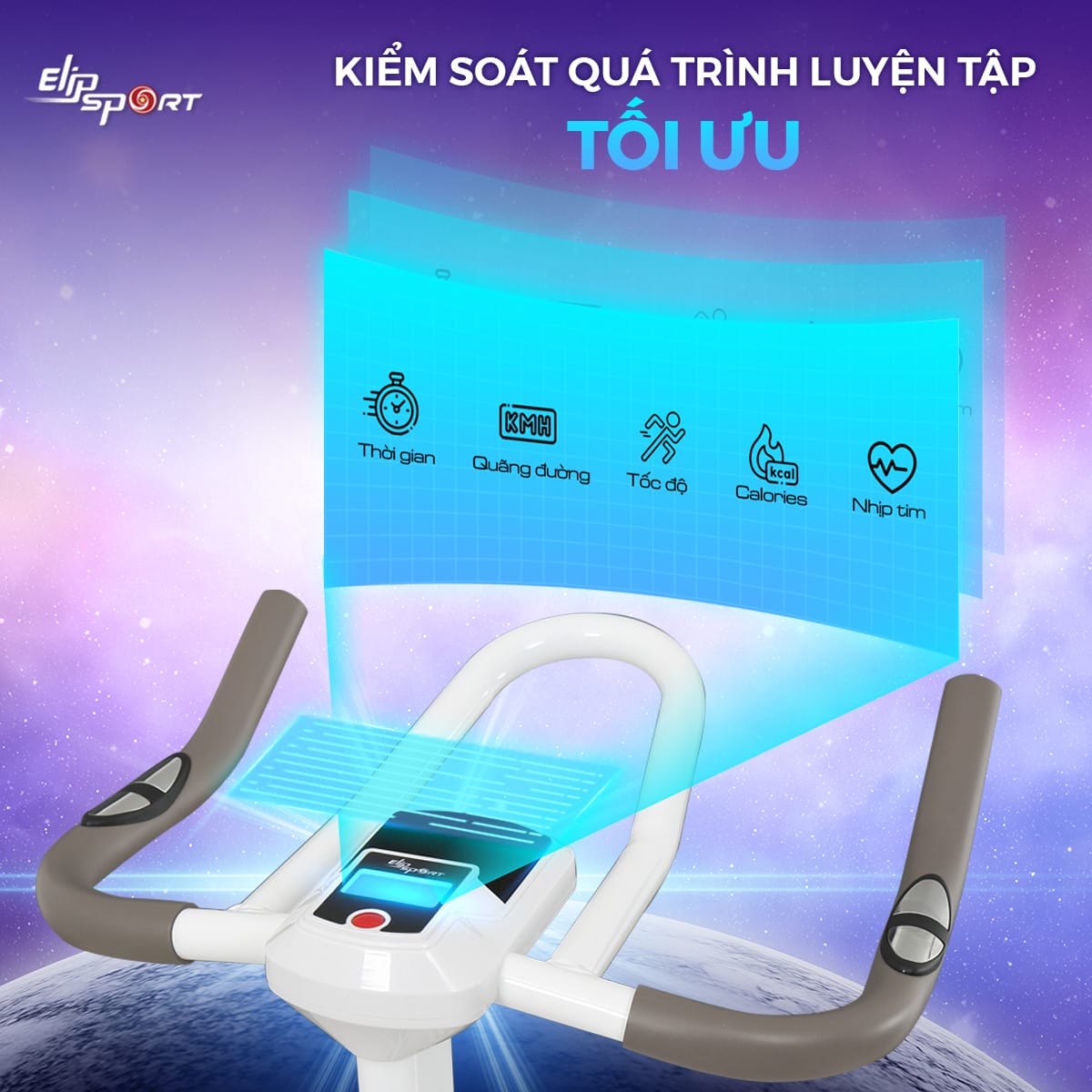 Máy đạp xe tại nhà với đồng hồ thông minh và tiện ích