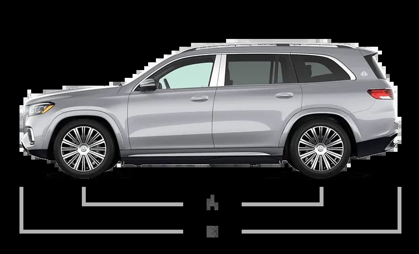 Mercedes-Maybach GLS 600 nhìn ngang với các chú thích kích thước chi tiết
