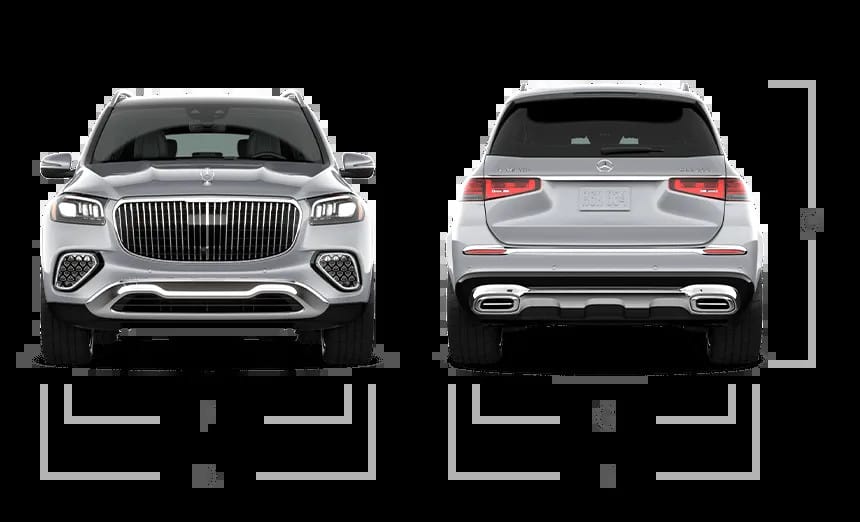 Mercedes-Maybach GLS 600 từ góc nhìn phía trước và phía sau hiển thị kích thước