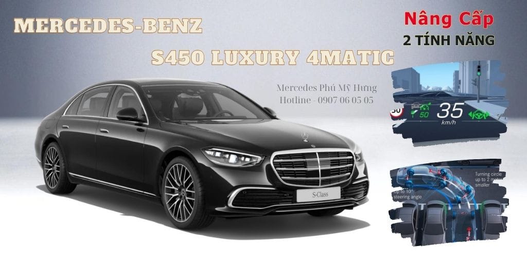 Mercedes S450 Luxury 4Matic màu bạc sang trọng đang di chuyển, cho thấy vẻ đẹp và đẳng cấp của mẫu xe.