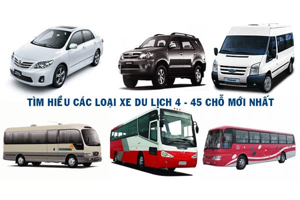 Minh họa các loại xe khách phổ biến từ 4 đến 45 chỗ ngồi
