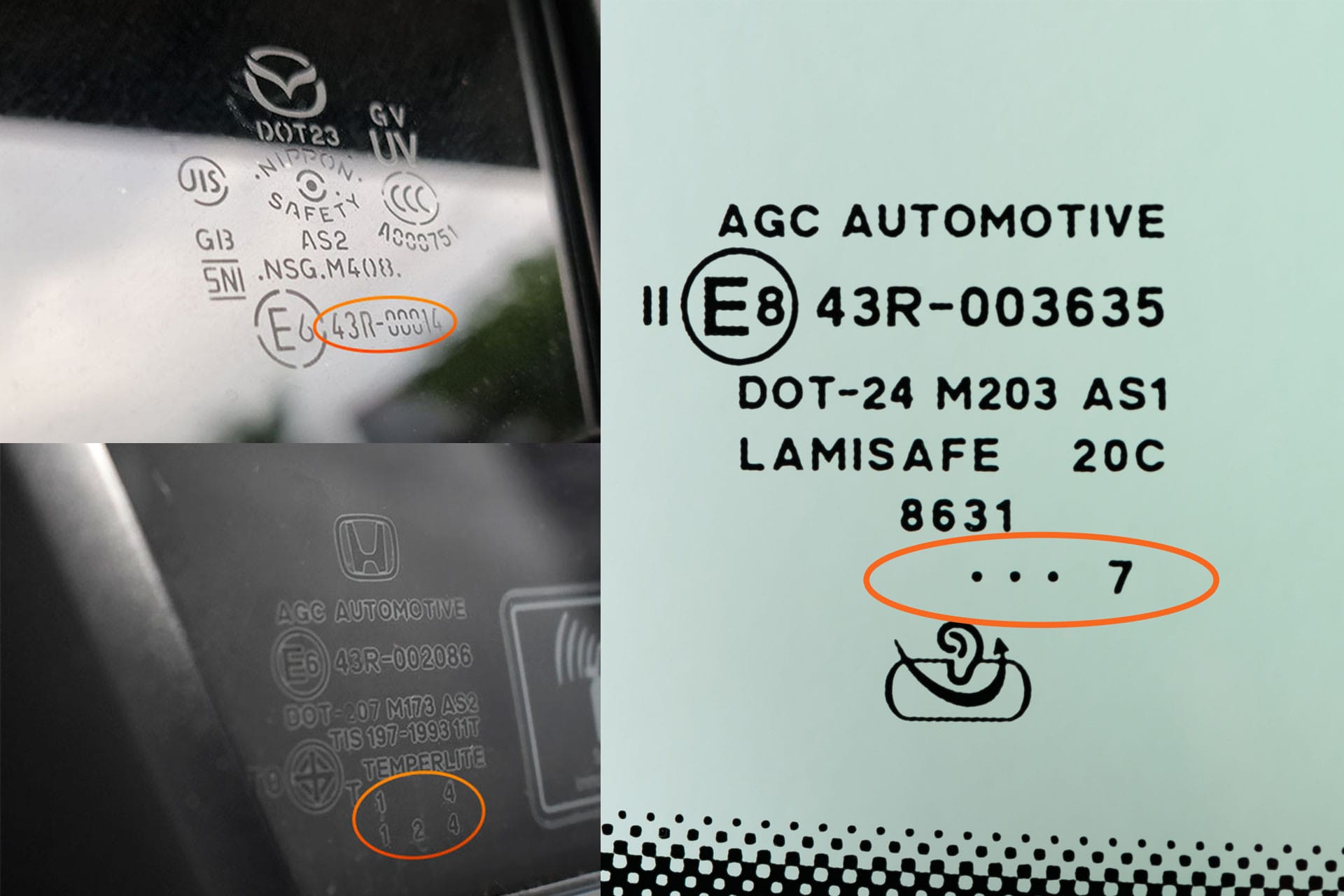 Minh họa cách đếm chấm và chữ số cuối để xác định năm sản xuất kính