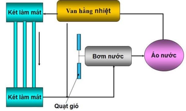 Minh họa sơ đồ hệ thống làm mát cơ bản của xe