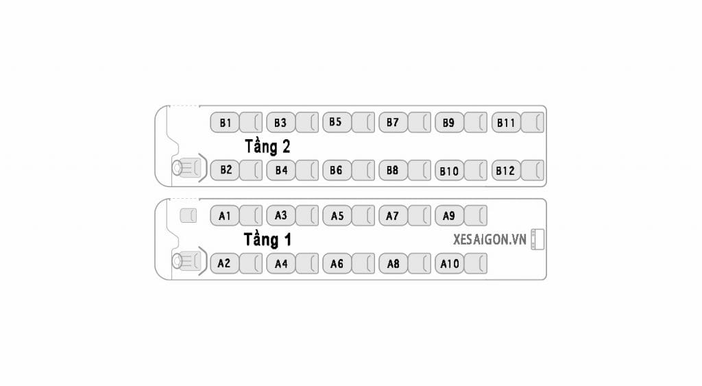 minh họa sơ đồ xe giường nằm 22 phòng cao cấp dạng cabin riêng