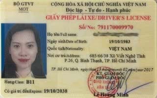 Mô tả bằng lái xe hạng B1 số tự động, thể hiện chi phí giá học bằng B1.