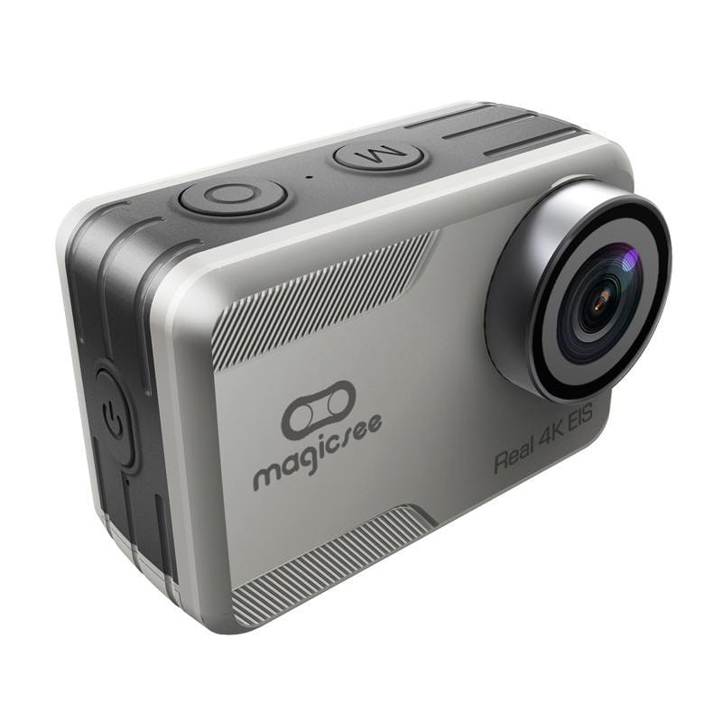Một chiếc camera hành trình xe máy chống rung được gắn trên mũ bảo hiểm, quay lại cảnh đường đi