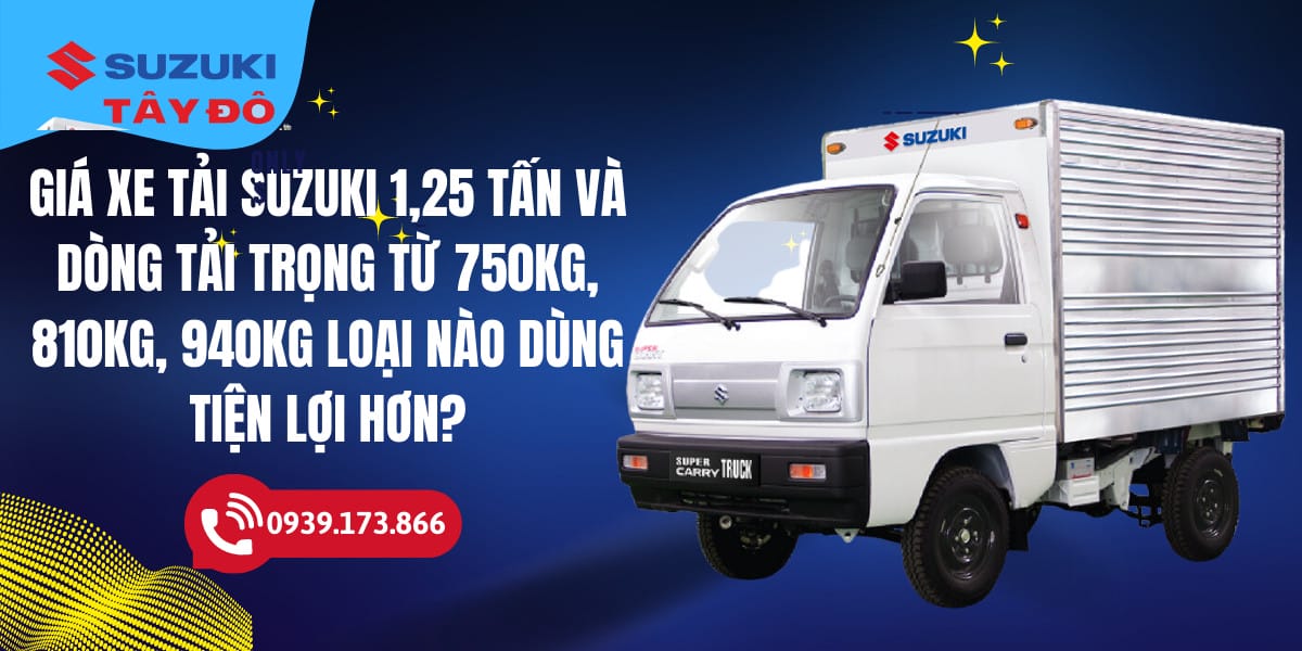 Một chiếc xe tải Suzuki Carry Pro màu trắng đang chạy trên đường, minh họa cho dòng xe tải Suzuki 1.25 tấn đa dụng.