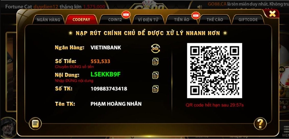Hướng Dẫn Nạp Tiền Vào GO88 Từng Bước Dành Cho Tân Thủ
