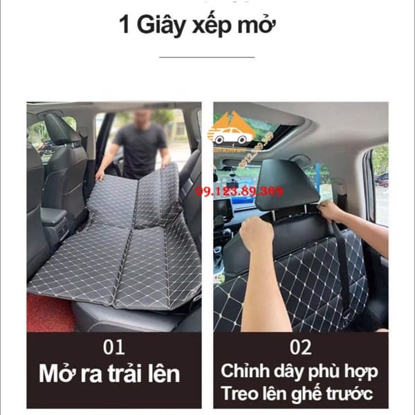 Nệm xe hơi 4 chỗ dạng gấp gọn tiện lợi khi không sử dụng