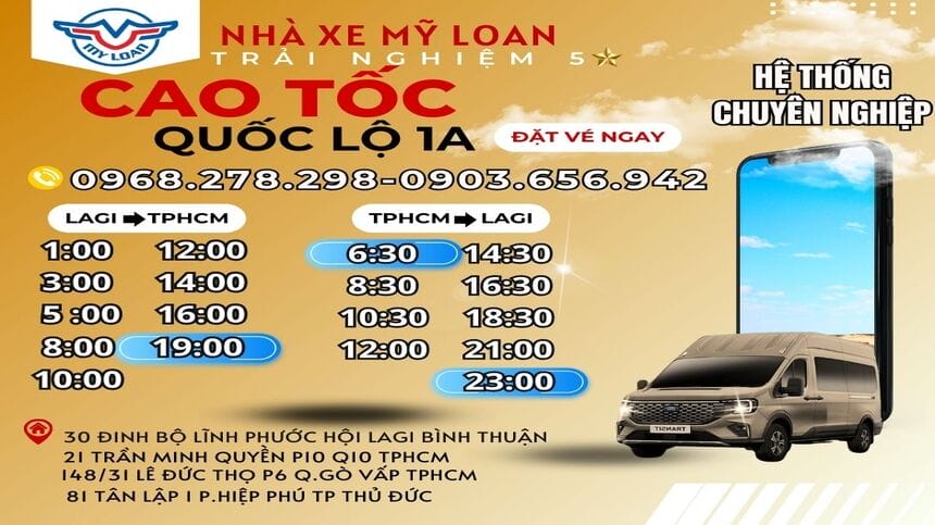 Nhà xe Mỹ Loan với 4 văn phòng chi nhánh