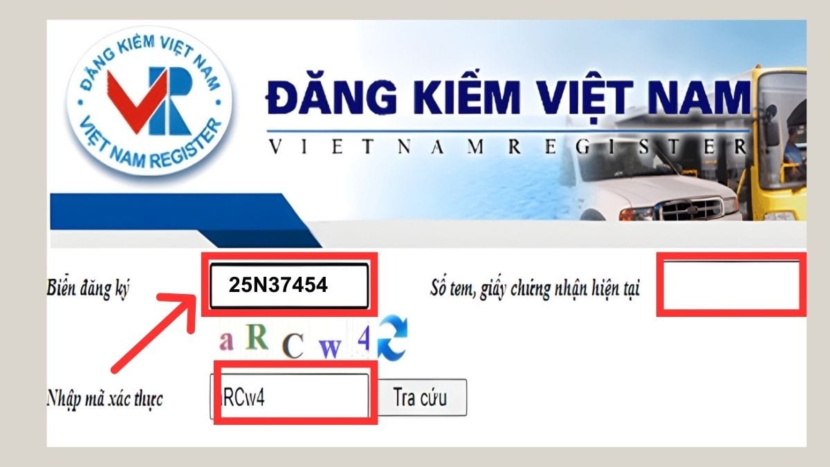 Nhập thông tin biển số xe và mã xác nhận vào hệ thống tra cứu
